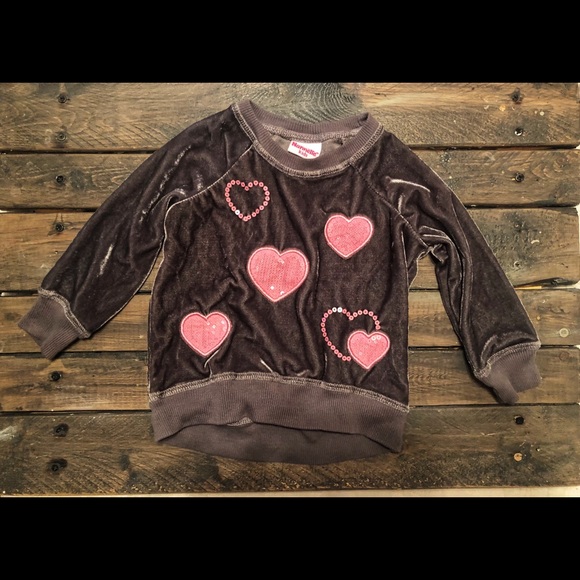 Velour Gray and Pink Sequin Long Sleeve Hearts - Picture 1 of 5
